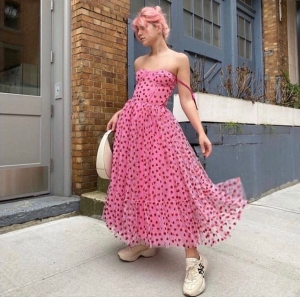 Betsey Johnson Valentines Metallica Heart Print Mesh Midi Dress NWT TIKTOK Viral